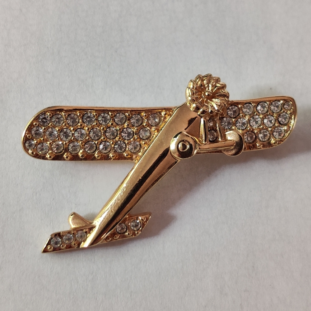 Vintage Signed Swarovski Airplane Brooch